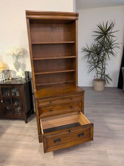 Solid Wood Secretary Desk Bookcase with File Drawers