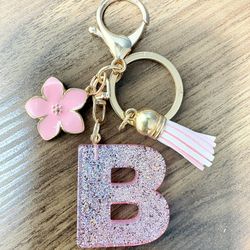 Pink Glitter Keychain Letter B