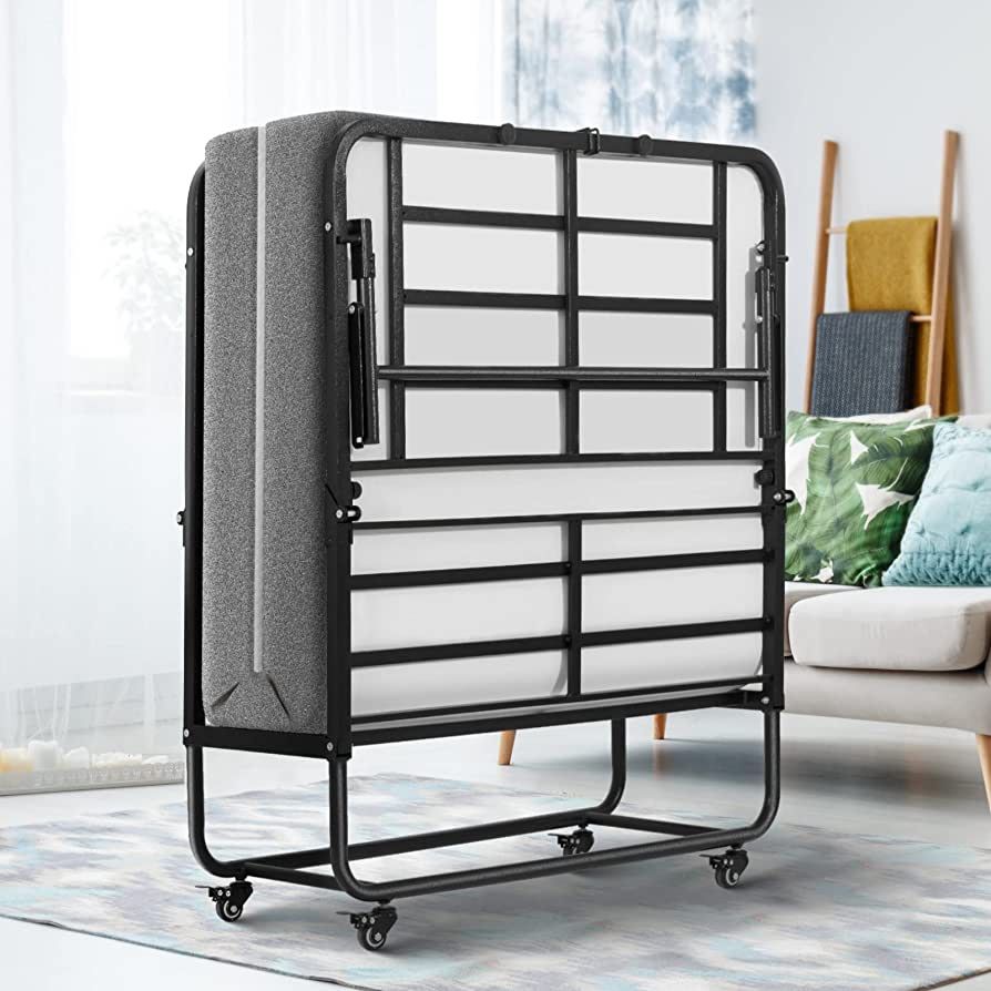 Folding Bed with Mattress Twin Size, 75" x 38", Roll Away Bed with 5" Memory Foam Mattress