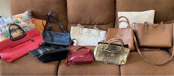 Designer & Genuine Exotic Leather Handbag Lot (8 Bags) - Coach, Tod's, Tory Burch & More Purses