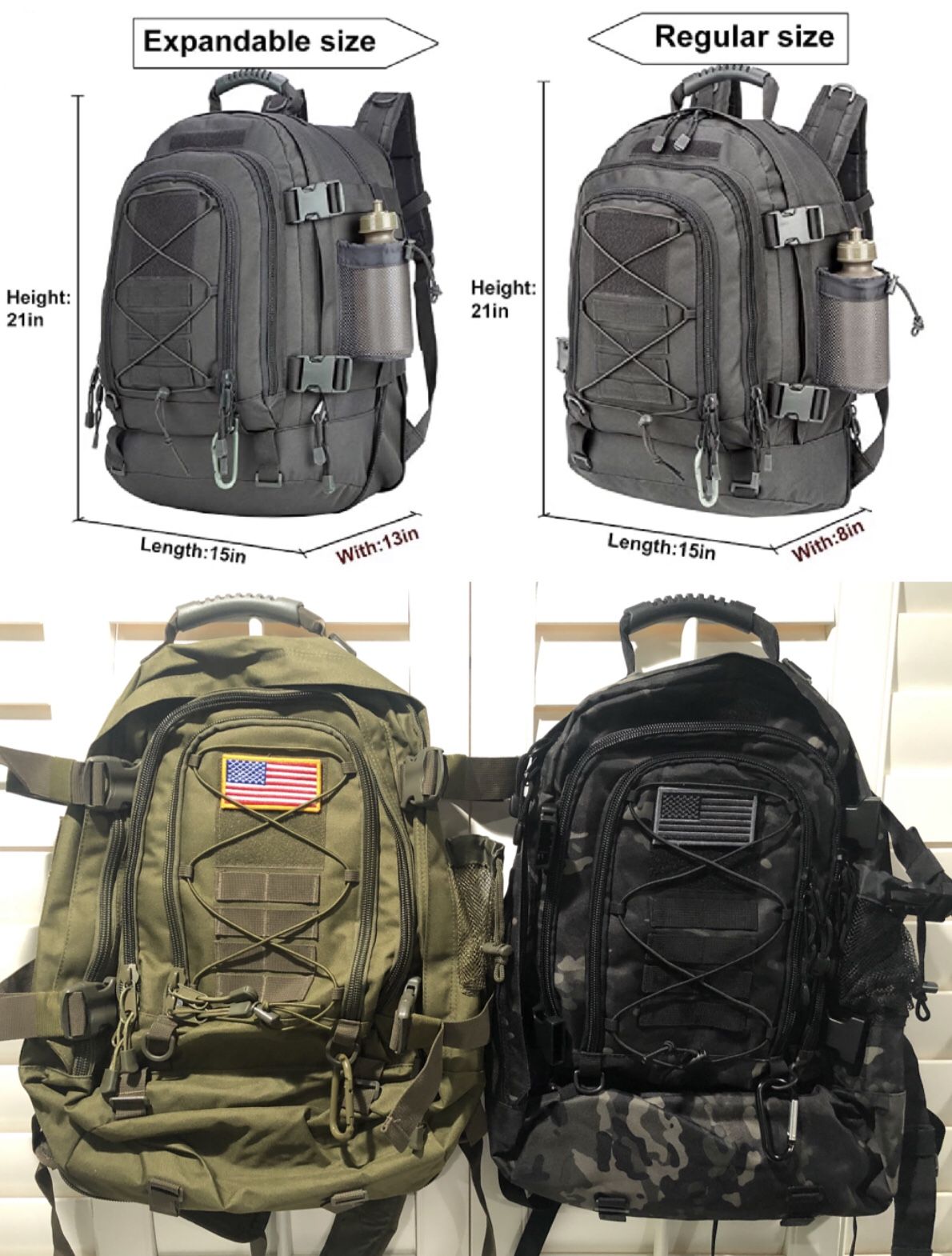 WolfWarriorX Large Capacity Military Tactical Hiking Expandable 39L-60L Backpack- $30ea or 2 For $50