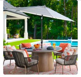 allen & roth 9-ft Aluminum Tan Auto-tilt Patio Umbrella
