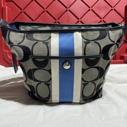 Coach Jacquard Black Blue Hamptons Weekend Satchel Purse C1(contact info removed)5