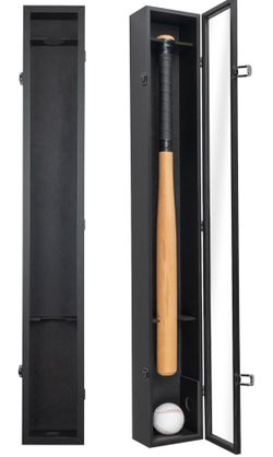 Americanflat 37.8x4.3 Baseball Bat Display Case with Baseball Storage for Collectibles - Black