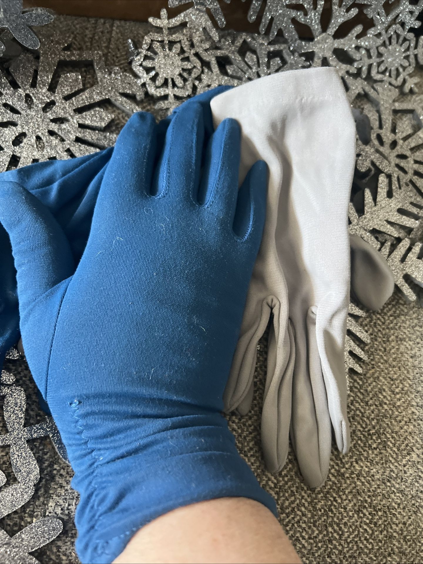 VTG 2pr Stretchy Woman’s Dress/Cocktail Gloves Royal Blue 11” & Gray 8”Sml/Med