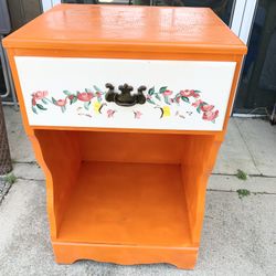 70s Retro  Orange Wood Accent  Side Cabinets 