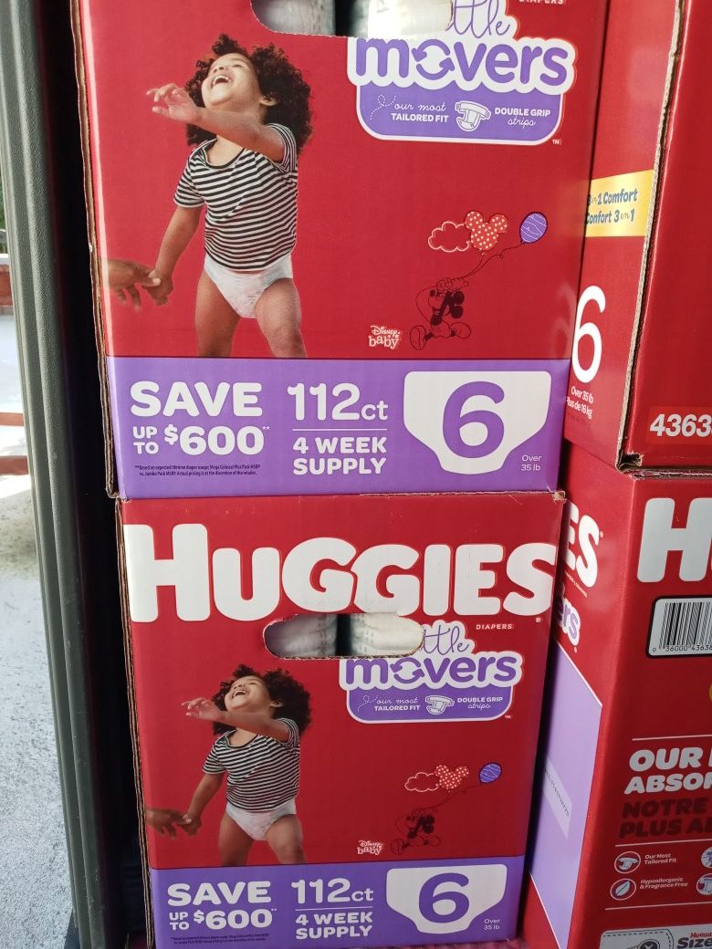 Huggies little movers size 6/112 counts/$45 a box