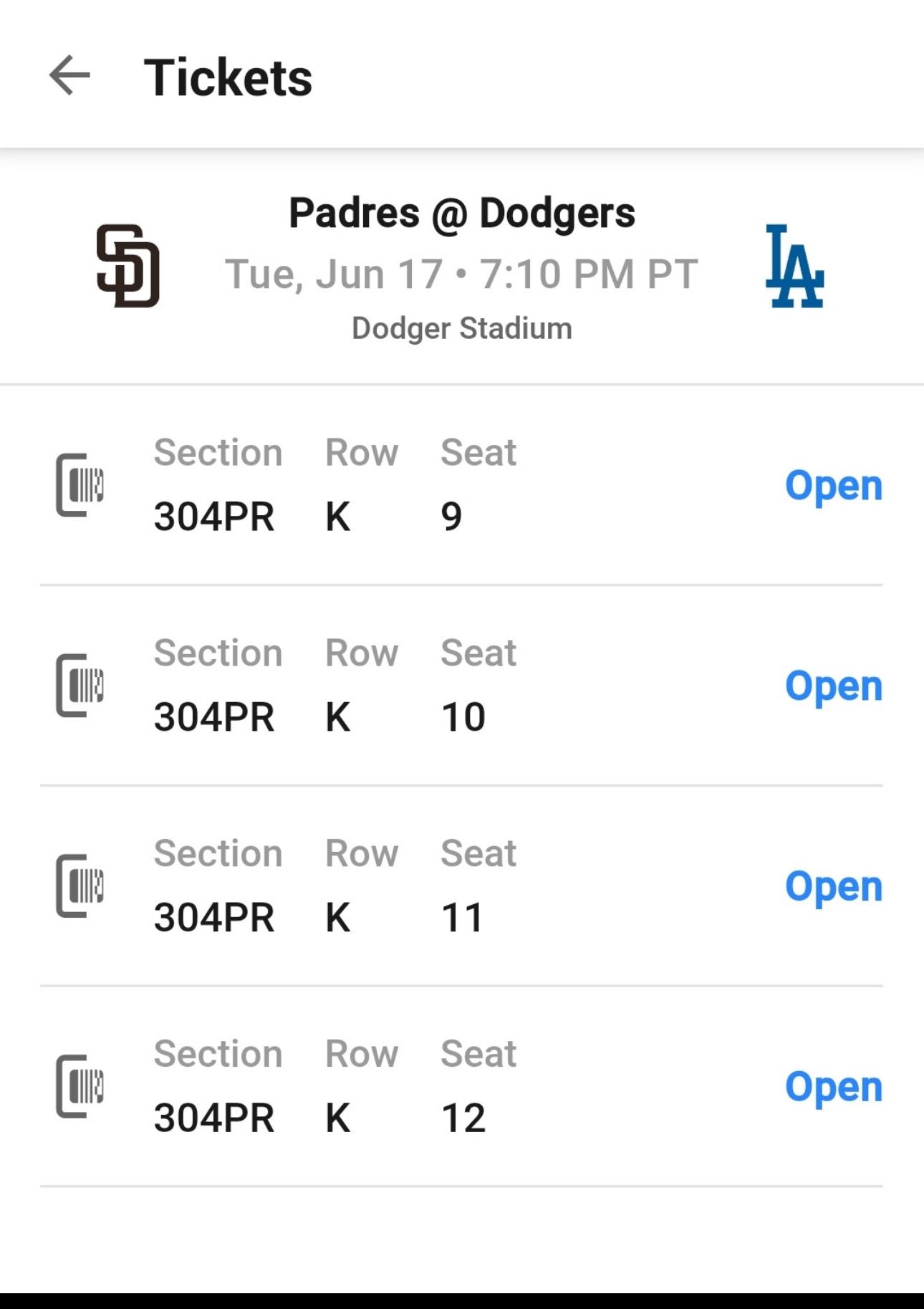 Dodger’s Tickets