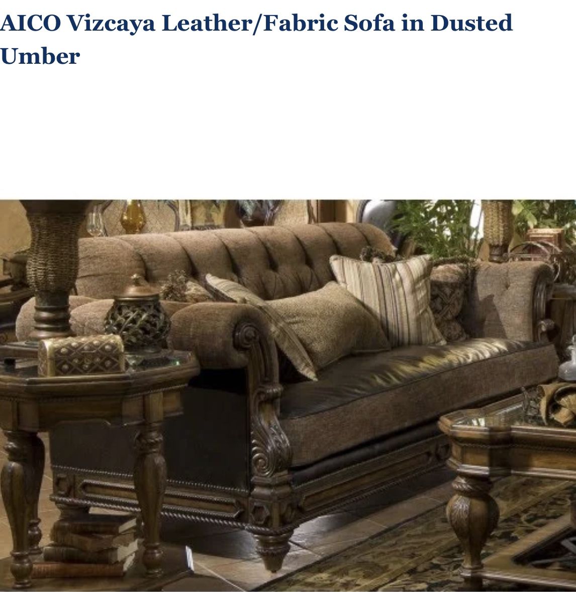 Aico Vizcaya Leather & Fabric Sofa & Loveseat Set