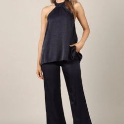 Satin Black Matching Pant Set