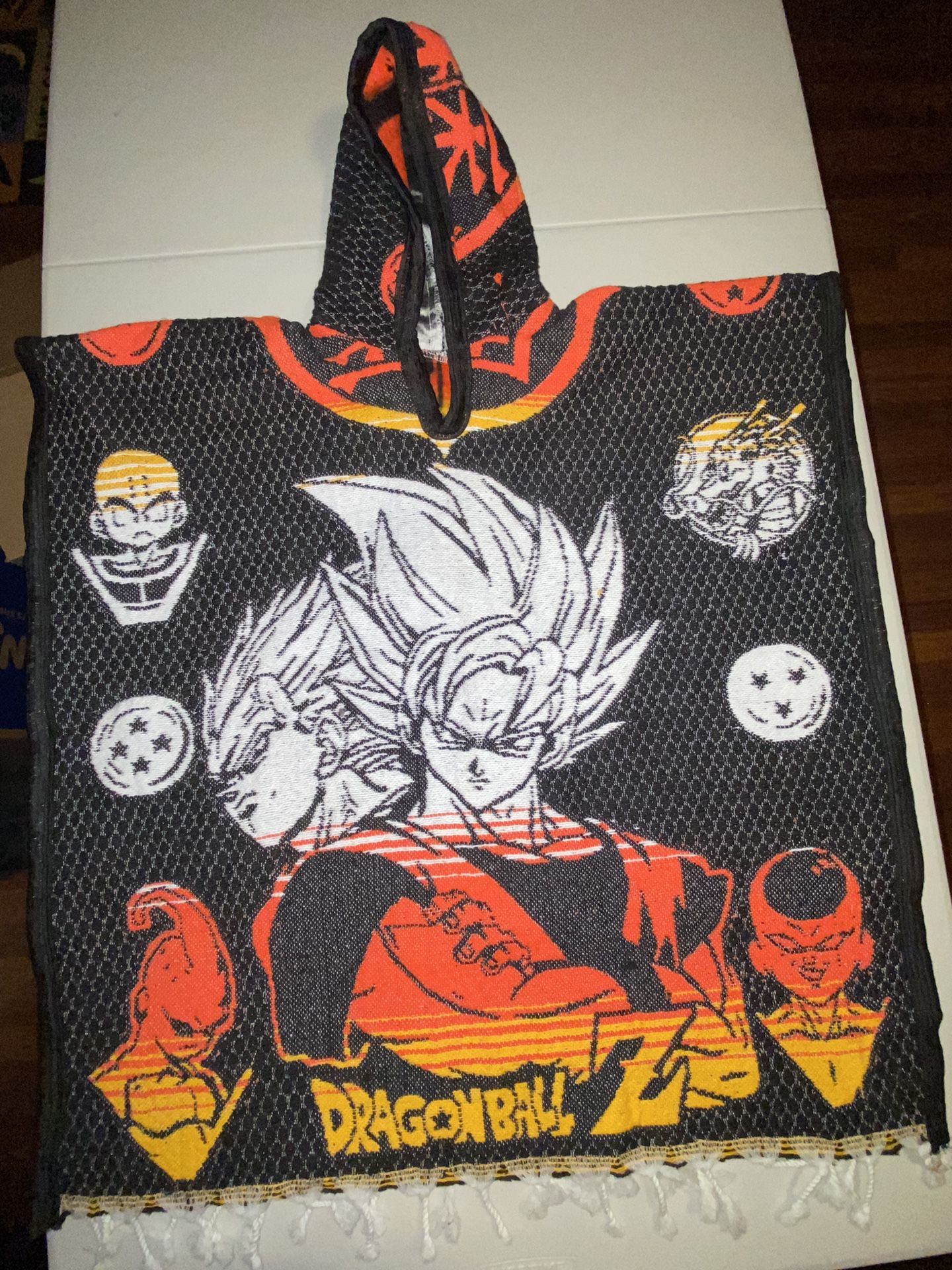 Double sided dragon ball Z poncho 28“ x 28“ Kids cotton black orange