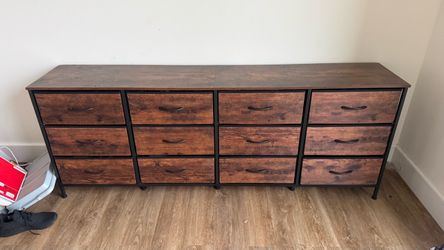 70” Long Dresser / TV Stand — 12 Drawers, Rustic Brown