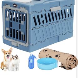 Petprsco Large Cat Carrier Hard, Plastic Portable Dog Crate 22" with Soft Blanke