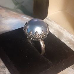 Vintage BLUE MABE PEARL set in STERLING sz 7.5