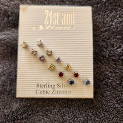 12 Pc Stud Earrings Sterling Zirconia Set
