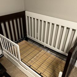 Crib Bedroom Set (Crib, Toddler frame transition, Dresser, Changing Table Attachment)