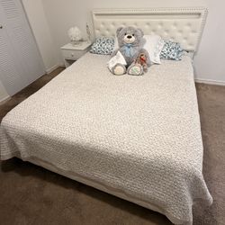 Queen Bed With Side Table And Mattress Barely Used 