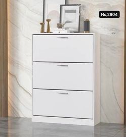 47.2”H x 31.6”W, White Wood Shoe Storage Cabinet, 3-Tilt-Out Drawers w/ Removable Dividers,White