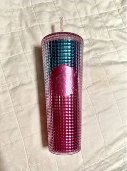 Starbucks 2021 Pink & Turquoise Disco Grid 24oz Venti Tumbler