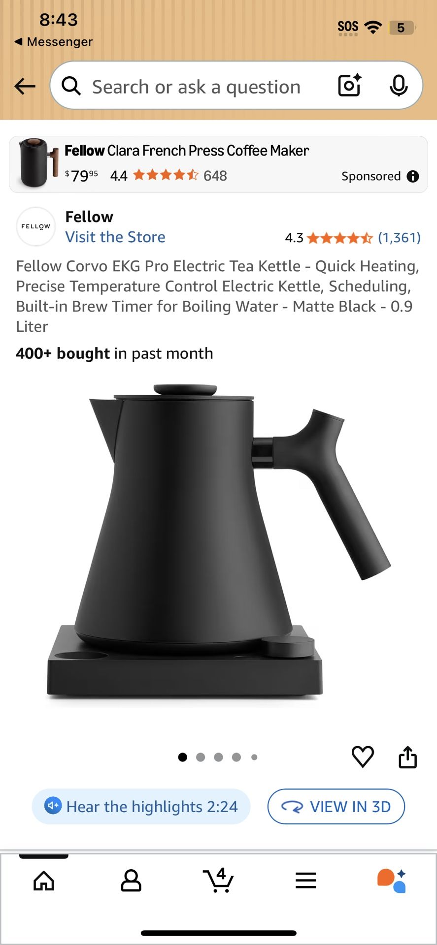 Fellow Corvo EKG Pro Electric Tea Kettle 