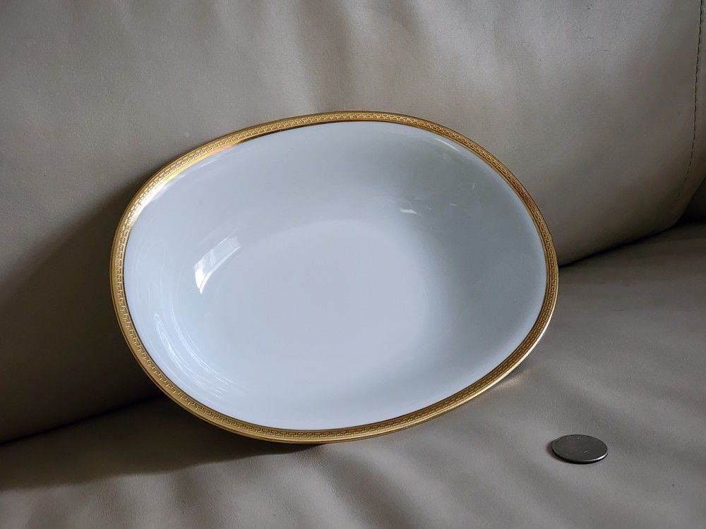 Serving Bowl H&C Selb Bavaria Henrich Germany Vintage Gold Greek Key Rim Holiday Serving Dish Kitchen Accessories 10.5".