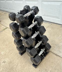 Hex Dumbbells, 5-tier Dumbbell Rack