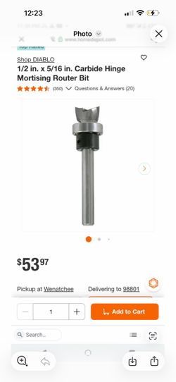Diablo 1/2 in by 5/16 in Carbide hinge Mortising Router Bit