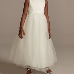 David’s Bridal satin flower girl dress with tulle skirt