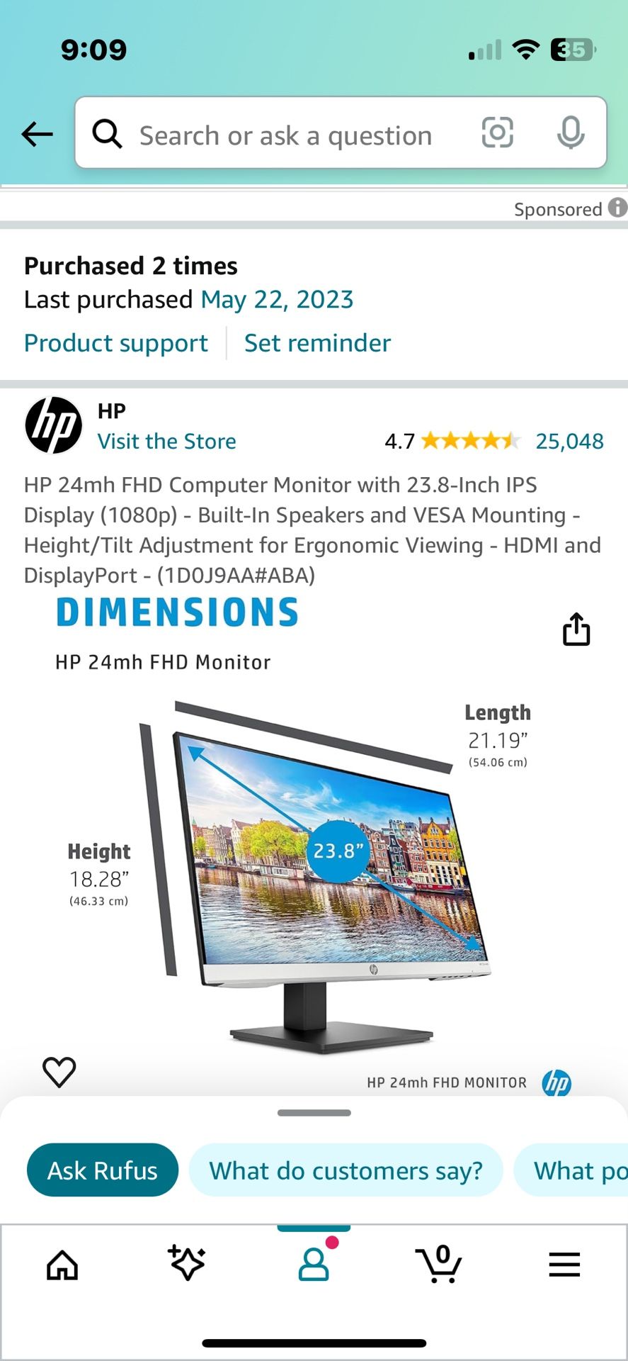 2 HP Monitors- $50 Each (new $165 Each)