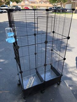 Large Black Wire Small Animal Cage on Wheels
