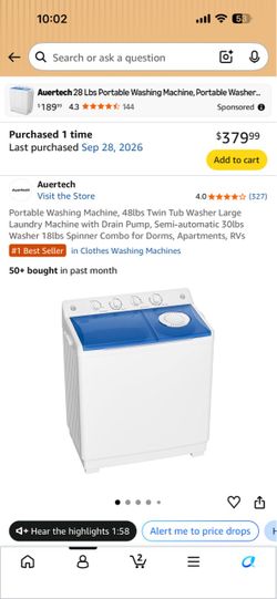 Auertech 48lbs Twin Tub Portable Washing Machine
