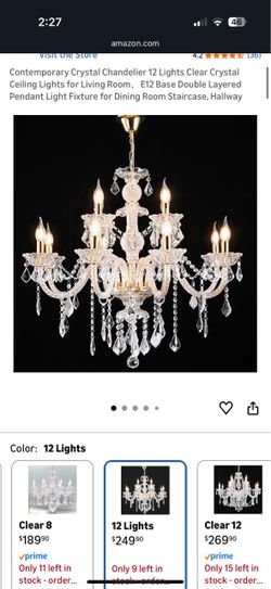 Crystal Chandelier 12 Lights Clear Crystal Ceiling Lights