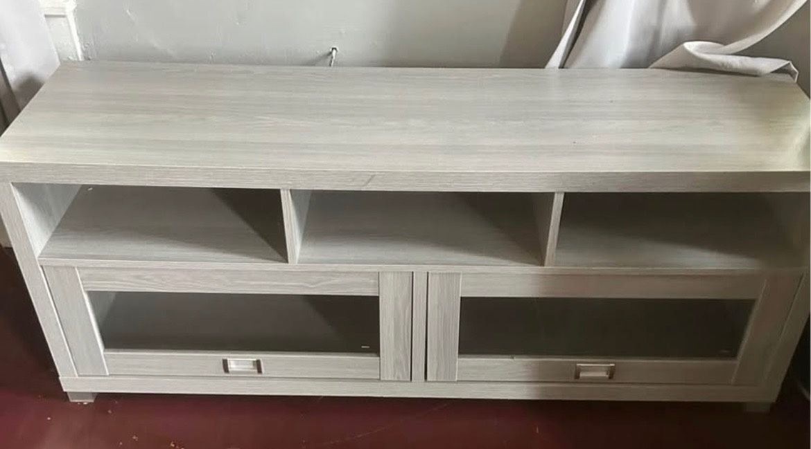 Grey/Whitewash TV Stand with Glass Doors
