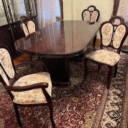 6ft -7.5ft Extendable Dining Table Mahogany Wood -  With 2 Armrest Chairs 