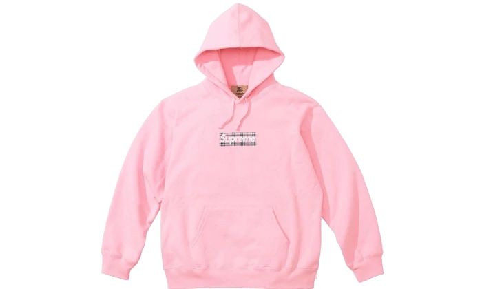 Supreme Burberry Box Logo Hoodie Hooded Sweatshirt Light Pink Large