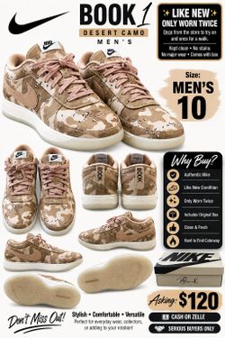 Nike Book 1 Desert Camo Men’s Size 10 – Like New – Worn Twice – Box Included