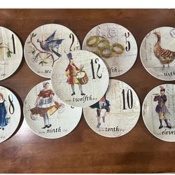 WILLIAMS SONOMA 12 Twelve Days of Christmas Xmas 8.5" Dessert Plates Set of 9
