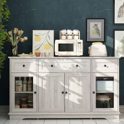 Sideboard Buffet Cabinet with Storage, Farmhouse Buffet Cabinet with 3 Drawers & 5 Shelves $170