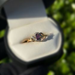 Jewelry 10k solid yellow gold charoite 0.5CTW ring sz 7.00