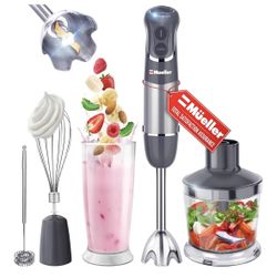 Mueller Multistick 5-in-1 Immersion Blender Handheld, 12 Speed Hand Mixer - Turbo Boost, Heaviest Duty Copper Motor, Titanium Blades Hand Blender, Mil