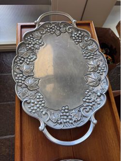 Lenox Pewter Serving Tray with Grapevine Design-Vintage