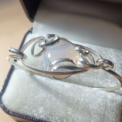 Vintage Sterling Silver Milk Glass Bracelet Rare 