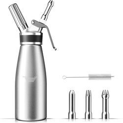 Whipped Cream Dispenser, 1 Pint / 500ml Aluminum Cream Whipper with Decorating Tips, Refillable Food Dispensing, For Home Kitchen Use