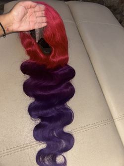100% Human Hair 30 Inch Pink Purple Ombre Wig 