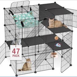 Cat Cage, 3-Tier DIY Cat Enclosures Catio, Cat Playpen Indoor & Outdoor with Hammock, Detachable Metal Wire Kennel Cats Crate, 2x3x3 Exercise Place fo