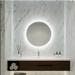 30" Diameter Contemporary Circular Stainless Steel Framed Bathroom Wall Mirror