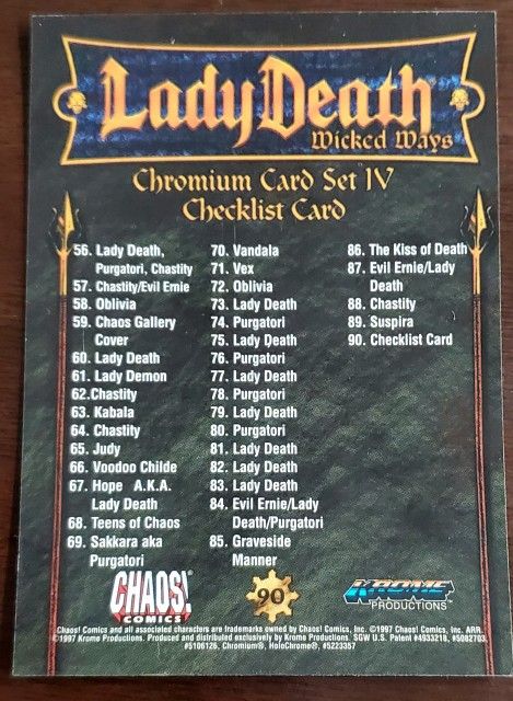 Lady Death Trading Cards Wicked Ways 1-90 Complete Set for