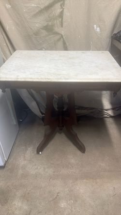 Antique Marble Top Table with Wood Base