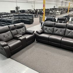New Reclining Couch  / Love Seat .  Espresso Leather .  Free Delivery !
