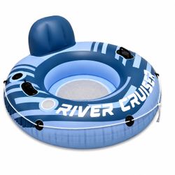 River Crush Inflatable River Tube Float w/ Backrest & Cup Holder
